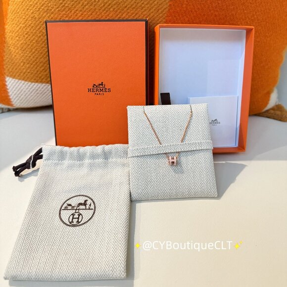 Hermès Mini Pop H Pendant Rose Dragee w Rose Gold Chain - Picture 2 of 9